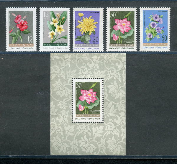 North Vietnam 203-7, 206a Mint NH Set and S. Sheet Flowers