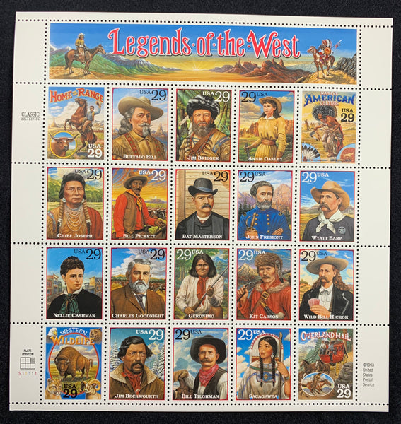 US 2869 LEGENDS OF THE WEST MINT SHEET OF 20 NH