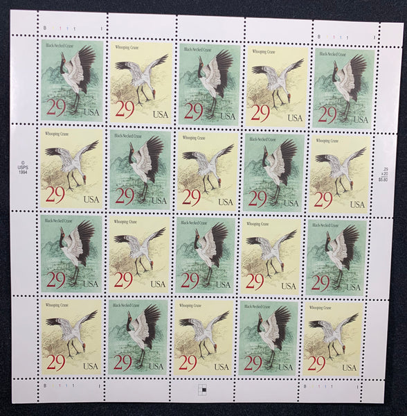 US 2867-2868 29c Cranes - Mint Pane of 20 NH Birds