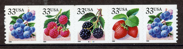 US SCOTT 3305A BERRIES STRIPS OF 5 WITH PLATE NUMBER B2222 Mint NH