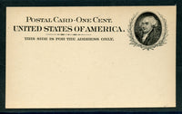 US Scott UX15 US Post Card 1-cent Black 1898 Issue M/N/H