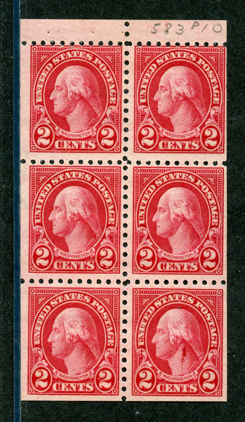 US 583a perf 10 Booklet Pane Mint LH