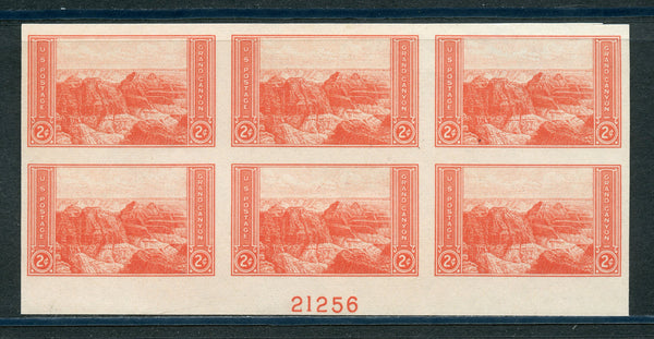US 757 National Parks Imper. Plate blk. 6 No gum As issued