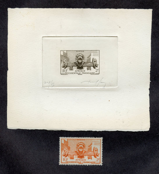 French West Africa Scott 45 Signed Artist proof sunk on card.