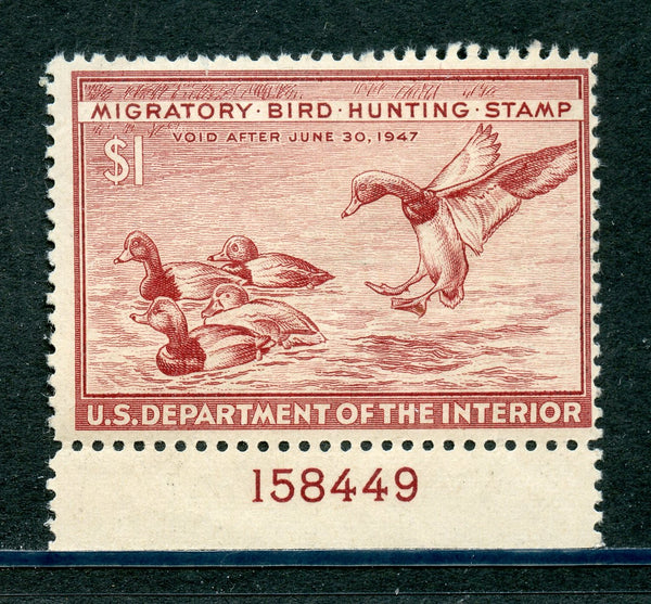 US RW13 Duck Stamp VF OG Mint NH P. NO. Single 158449 Plate Number Single