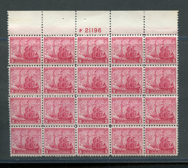 US 736 Plate Block of 20 Pl. No. F21196 Mint NH