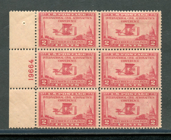 US 645 Plate Block 6 Mint Top 2 Stamps Hinged