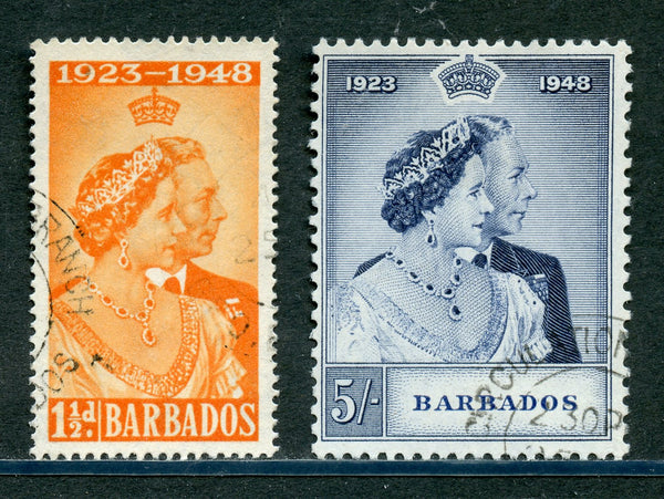 Barbados SG265-266 KGVI 1948 Silver Wedding Used