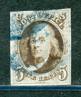 US Scott 1 Franklin 3 Full Margins Blue Cancel