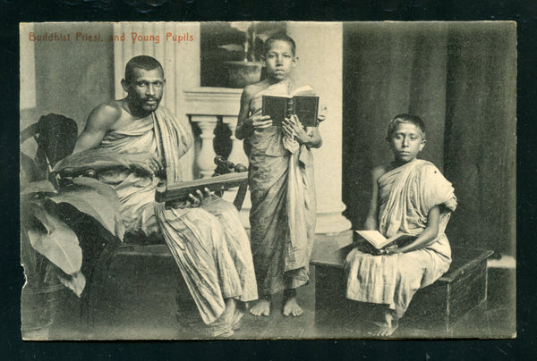 Ceylon Vintage Postcard PC Post Card Budhist Priest With Pupils